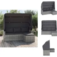 vidaXL 3-Sitzer-Gartensofa mit Dach und Fußhocker Grau Poly Rattan - Gartensofas