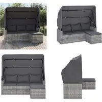 vidaXL 3 Sitzer Gartensofa mit Dach und Fußhocker Grau Poly Rattan - 3-Sitzer Gartensofa - 3-Sitzer Gartensofas - Gartensofa - Terrassensofa