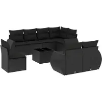 vidaXL 9-tlg. Garten-Sofagarnitur mit Kissen Schwarz Poly Rattan