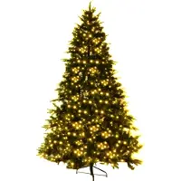 Costway 240cm LED Künstlicher Weihnachtsbaum, Christbaum mit Klappsystem und Metallständer, Tannenbaum geschmückt, Kunstbaum Weihnachten ideal für Zuhause, Büro, Geschäfte und Hotels