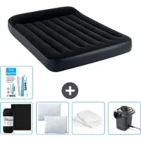 OEM Luftmatratze - Zweifelbett - 137 x 191 x 25 cm - Dunkelblau - Mit Schutzdecken - Kissen - Pumpe - Reparaturset und Kissenbeschützer