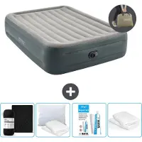 OEM Zweier-Air-Matratze - 152 x 203 x 46 cm - Grau - mit Pumpe - Bettwäsche - Kopfkissen - Reparaturset und Kopfkissenschutz