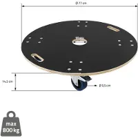 ECD-Germany Transportroller rund, Ø 77x14,5 cm, mit Siebdruckplatte und 2 gebremsten Rollen, 800 kg Tragkraft, für Umzug Möbel-Transport