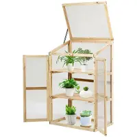 Costway Frühbeet Hochbeet Pflanzkasten Gewächshaus Pflanzhaus Frühbeetkasten für Garten & Balkon Holz 60x45x100cm Natur