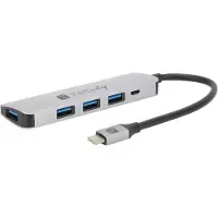 Techly EFB IUSB31C-HUB4TLY USB3.1 Super Speed Hub 4-Ports mit USB Typ C-PD Kabel, 60W IUSB31CHUB4TLY