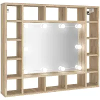 The Living Store Spiegelschrank mit LED Sonoma-Eiche 91x15x76,5 cm