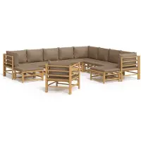 The Living Store 12-tlg. Garten-Lounge-Set mit Kissen Taupe Bambus