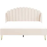 Beliani Polsterbett Hellbeige Samtstoff mit Lattenrost 180 x 200 cm mit Vertikaler Steppung Schlafzimmer Ehebett Modern