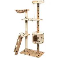 The Living Store Katzen-Kratzbaum Sisal 150 cm Beige mit Pfoten-Aufdruck