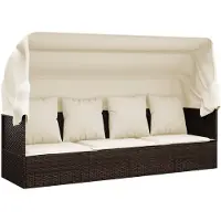 The Living Store Outdoor-Loungebett mit Dach und Kissen Braun Poly Rattan