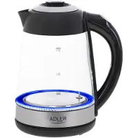 Adler AD 1285, 1,7 l, 2200 W, Schwarz, Stahl, Transparent, Glas, Stahl, Regelbare Temperatur, Wasserstandsanzeige