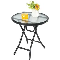 Costway Kleiner Bistrotisch, klappbarer Beistelltisch, runder Gartentisch φ46 cm, Couchtisch mit Tischplatte aus gehärtetem Glas, Balkontisch für Terrasse, Balkon, Garten