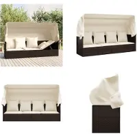 vidaXL Outdoor Loungebett mit Dach und Kissen Braun Poly Rattan - Outdoor Loungebett - Outdoor Loungebetten - Gartenmöbel - Terrassenmöbel