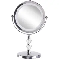 Beliani Kosmetikspiegel Silber dia. 20 cm Metall mit LED Beleuchtung Vergrößerung Rund Glamour Modern für Badezimmer für Schminktisch