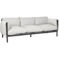 Beliani Gartensofa 3-Sitzer Hellgrau und Schwarz Aluminium mit Stoffbezug Niedriger Lehne Modern Terasse Balkon Außen Wohnzimmer Gartenzubehör