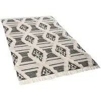 Tom Tailor Teppich HOME "Cozy Kelim" Gr. 4, schwarz (schwarz, weiß), B:160cm H:5mm L:230cm, Wolle, Teppiche, Teppich, handgewebt, mit Fransen, Boho-Style
