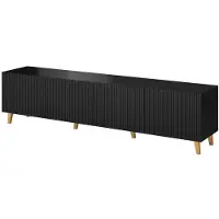 Homlando TV Schrank PAFOS 200 cm SCHWARZ MATT goldene beine mit gefrästen Fronten Lowboard TV Stand TV Tisch Sideboard Kommode Hi-Fi Tisch