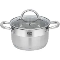 Resto Kochtopf KITCHENWARE "Rigel, Topf energiesparend und spülmaschinenfest", silber (silberfarben), H:10,5cm L:29cm Ø:18cm, Töpfe, Kochtopf, mit hitzebeständigem Glasdeckel, im Geschenkkarton