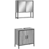 DKD Home Decor vidaXL 2-tlg. Badmöbel-Set Grau Sonoma Holzwerkstoff