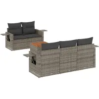 DKD Home Decor 6-tlg. Garten-Sofagarnitur mit Kissen Grau Poly Rattan
