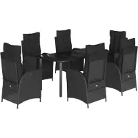 vidaXL 7-tlg. Garten-Essgruppe mit Kissen Schwarz Poly Rattan