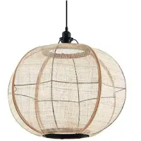 LINDBY Hängeleuchte Aurinil, holzfarben, Leinen, Ø 48cm, E27
