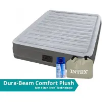 Intex Comfort Plush - Luftmatratze (Halb hoch) - Doppelt - Mit Reparaturset - 203x152x33 cm - PVC - Hellgrau