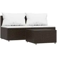 vidaXL 3-tlg. Garten-Lounge-Set mit Kissen Braun Poly Rattan