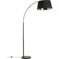 Beliani Stehlampe Schwarz 197 cm aus Metall mit Stoffschirm langes Kabel mit Schalter Bogenlampe Marmorsockel Modernes Design