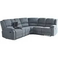 Beliani Ecksofa Dunkelgrau Stoffbezug 5-Sitzer 2 Getränkehalter Kammer Manuell Verstellbar Sesselfunktion Relaxfunktion Modern Wohnzimmer