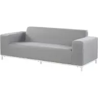 Beliani Gartensofa Hellgrau Stoffbezug 3-Sitzer mit Weißem Metallgestell Modern Möbel Outdoor Indoor Garten Terrasse Ausstattung Sitzmöbel