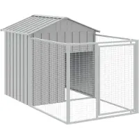 vidaXL Hundehütte mit Auslauf Hellgrau 117x201x123 cm Verzinkter Stahl