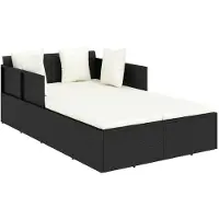 vidaXL Sonnenliege mit Kissen Schwarz 182x118x63 cm Poly Rattan