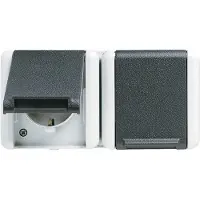 JUNG SCHUKO-Zweifach-Steckdose, verdrahtet, 16 A, 250 V, waagerecht, IP 44, WG 800, 1 Stk.