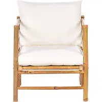 Beliani Sessel Hellbraun und Cremeweiß Bambusholz mit Armlehnen Auflagen Kissen Boho Rustikal Modularer Gartensessel Outdoor Terrasse Ausstattung