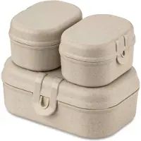 Koziol Lunchbox Set PASCAL READY MINI, 3-teilig, Robuste Frühstücksdosen mit sicherem Clipverschluss, 1 Set, Farbe: beige
