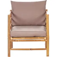 Beliani Sessel Hellbraun und Taupe Bambusholz mit Armlehnen Auflagen Kissen Boho Rustikal Modularer Gartensessel Outdoor Terrasse Ausstattung