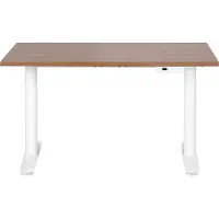 Beliani Schreibtisch Braun/Weiß Melamin 120x72cm Elektrisch Höhenverstellbar Rechteckig mit USB Rundes Metallgestell Modern Büro Steh-Sitz-Tisch