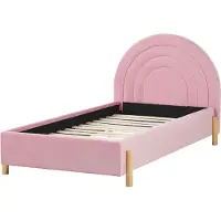 Beliani Bett Rosa Samt Gepolstert Lattenrost 90 x 200 cm Hohes Rundes Kopfteil Retro Schlafzimmer Möbel Ausstattung
