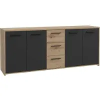 Forte PILVI Sideboard 180, modernes Sideboard mit 4 Türen und 4 Schubladen, Wohn-/Schlafzimmer, Holzwerkstoff, Artisan Eiche Holzdekor mit Schwarz, 179 cm breit x 74,1 cm hoch x 42 cm tief