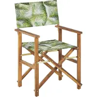 Beliani Gartenstühle 2er Set Hellbraunes Akazienholz mit Wechselbarem Bezug Grau / Hellgrün Zusammenklappbar Palmenmuster Outdoor Gartenzubehör