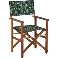 Beliani Gartenstühle 2er Set Dunkles Akazienholz mit 4 Wechselbaren Stoffbezügen Cremeweiß und Grün mit Olivenmuster Zusammenklappbar Outdoor Garten