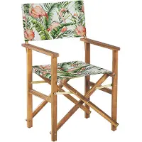 Beliani Gartenstühle 2er Set Helles Akazienholz mit 4 Wechselbaren Stoffbezügen Grau / Bunt Flamingomuster Zusammenklappbar Outdoor Gartenzubehör