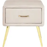 Beliani Nachttisch Hellbeige Samt 38 x 46 x 49 cm mit Metallgestell Gold 1 Schublade Rechteckig Aufbewahrung Modern Glamourös Möbel Schlafzimmer Flur
