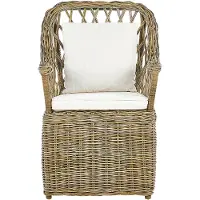 Beliani Gartensessel Natürlich Rattan mit 2 Auflagen Cremeweiß Baumwolle Terrasse Balkon Außen Wohnzimmer Gartenzubehör im Retro Stil