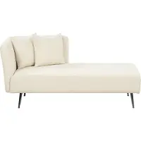 Beliani Chaiselongue Cremeweiß Bouclé Stoffbezug Linksseitig mit Kissen Armlehne Metallbeine Modern Wohnzimmer Schlafzimmer Wintergarten Kleine Räume