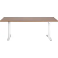 Beliani Schreibtisch Braun/Weiß Melamin 180x80cm Elektrisch Höhenverstellbar Rechteckig mit USB Rundes Metallgestell Modern Büro Steh-Sitz-Tisch