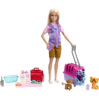 Barbie -Tierrettungsspielset mit blonder Puppe, 2 Tierfiguren und Zubehör, Modepuppe, Weiblich, 3 Jahr(e), Mädchen, 298 mm, Mehrfarbig