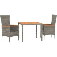 vidaXL 3-tlg. Garten-Essgruppe mit Kissen Grau Poly Rattan