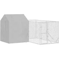 vidaXL Outdoor-Hundezwinger mit Dach Silbern 4x4x2,5m Verzinkter Stahl